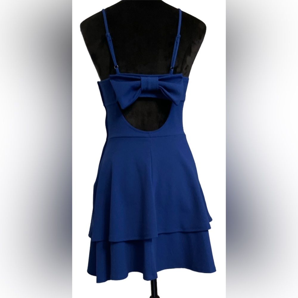 Altar’d State, blue waterfall layered mini dress with bow on back, Size S